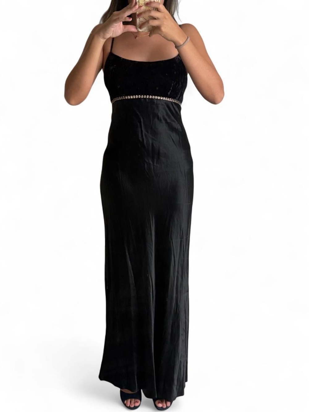 Jump Black Maxi Slip Dress with Beaded Waist
